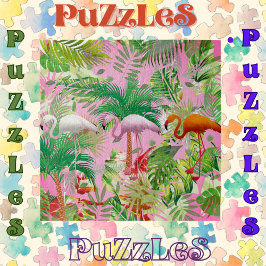 Flamingos in tropischer Szene Puzzle