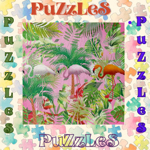 Flamingos in tropischer Szene Puzzle