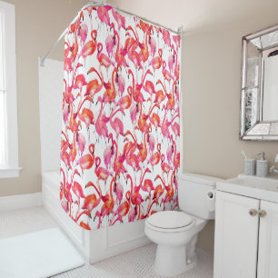 Flamingos in Wasserfarben Duschvorhang
