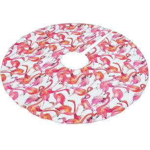 Flamingos in Wasserfarben Polyester Weihnachtsbaumdecke