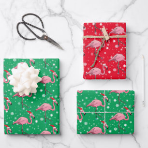 Flamingos in Weihnachtsmannmützen Weihnachten Geschenkpapier Set