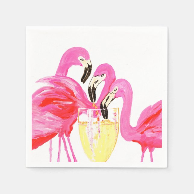Flamingo's in White Wine Serviette (Vorderseite)