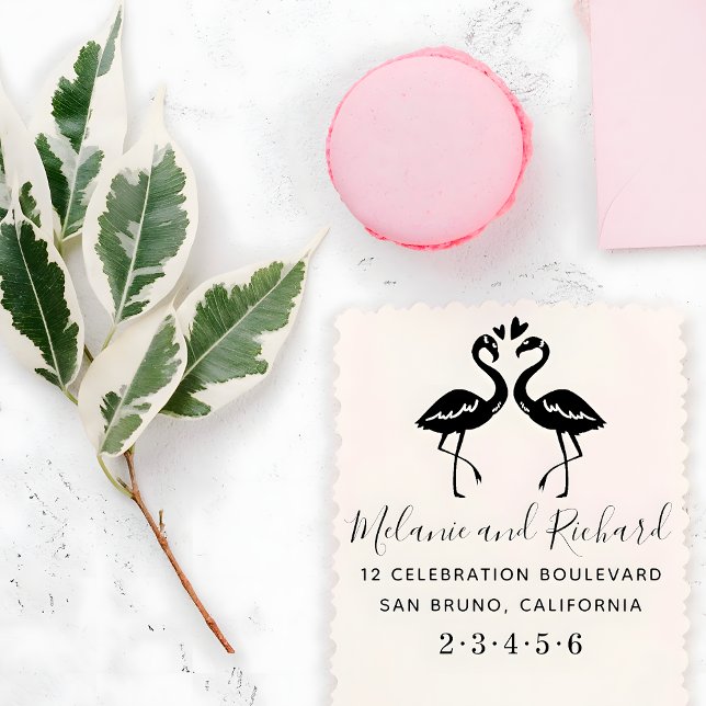Flamingos Individuellen Namens Wood Wedding Rückse Gummistempel (Von Creator hochgeladen)