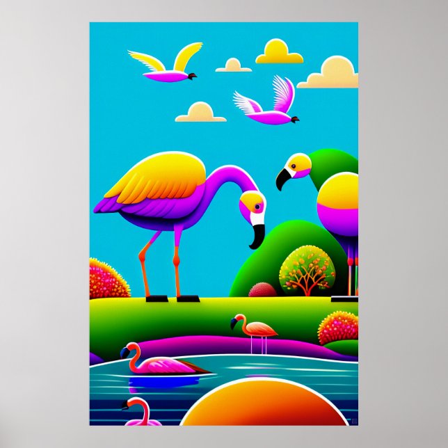 Flamingos - Leinwand Printwerbung Poster (Vorne)
