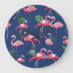Flamingos Liebe Muster 2 Große Wanduhr