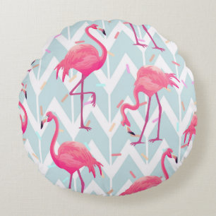 Flamingos Light Gray: Vintag tropisch. Rundes Kissen