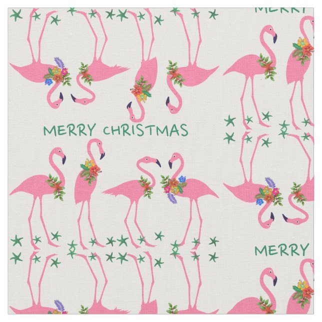Flamingos Merry Christmas Pattern Stoff (Nahaufnahme)