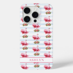 Flamingos mit Blumen auf Wasserfarbenstreifen Case-Mate iPhone Hülle