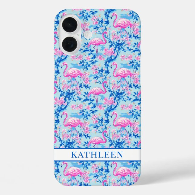 Flamingos mit rosa Blumen monogrammiert Case-Mate iPhone Hülle (Rückseite)