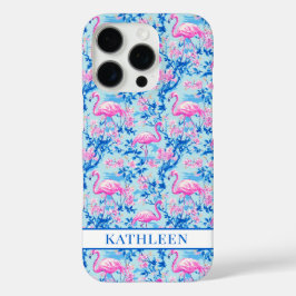 Flamingos mit rosa Blumen monogrammiert iPhone 16 Pro Hülle