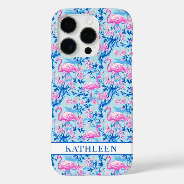 Flamingos mit rosa Blumen monogrammiert Case-Mate iPhone Hülle (Rückseite)