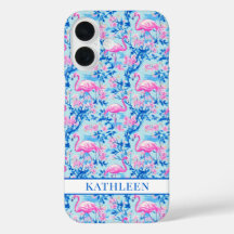 Flamingos mit rosa Blumen monogrammiert