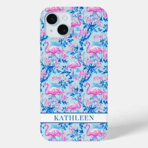 Flamingos mit rosa Blumen monogrammiert Case-Mate iPhone Hülle