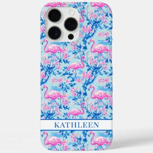 Flamingos mit rosa Blumen monogrammiert iPhone 16 Pro Max Hülle