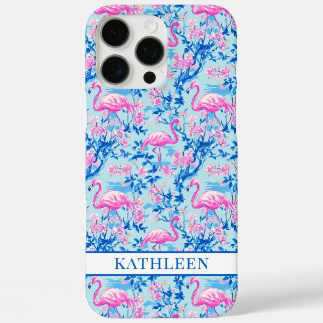Flamingos mit rosa Blumen monogrammiert Case-Mate iPhone Hülle (Rückseite)
