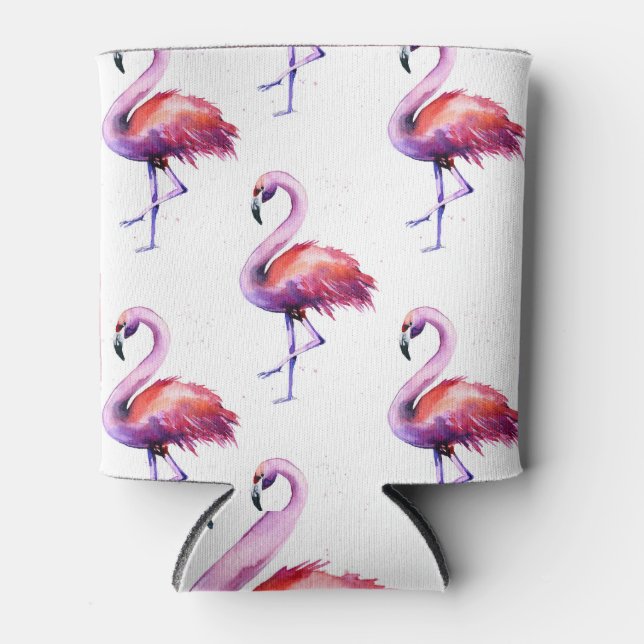 Flamingos mit Splash: Aquarellmuster. Dosenkühler (Vorderseite)