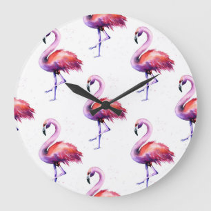 Flamingos mit Splash: Aquarellmuster. Große Wanduhr