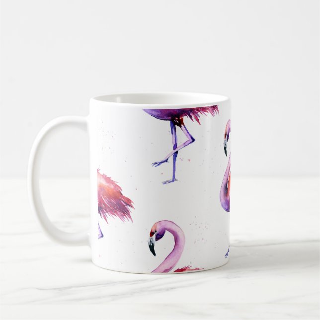 Flamingos mit Splash: Aquarellmuster. Kaffeetasse (Links)