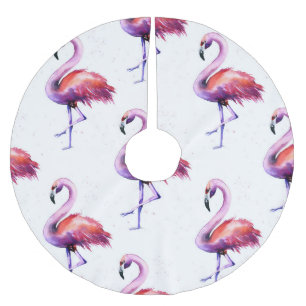 Flamingos mit Splash: Aquarellmuster. Polyester Weihnachtsbaumdecke