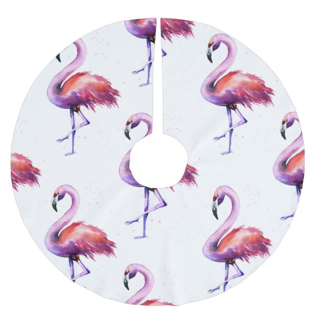 Flamingos mit Splash: Aquarellmuster. Polyester Weihnachtsbaumdecke (Vorderseite)