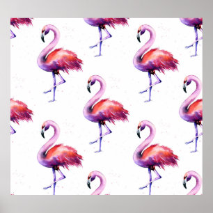 Flamingos mit Splash: Aquarellmuster. Poster