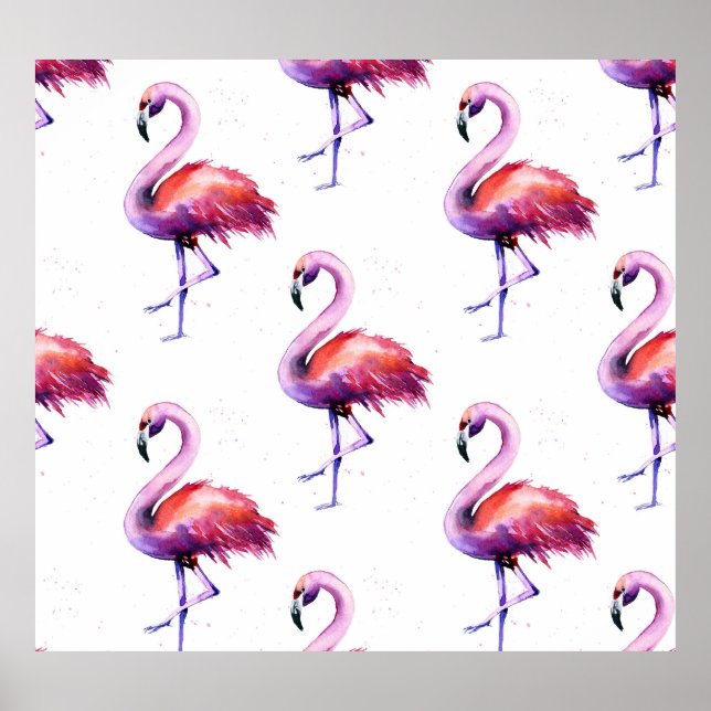 Flamingos mit Splash: Aquarellmuster. Poster (Vorne)
