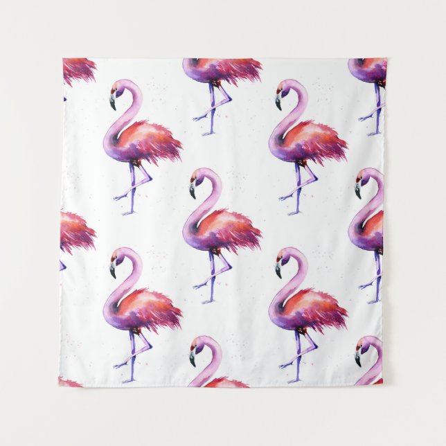 Flamingos mit Splash: Aquarellmuster. Wandteppich (Vorderseite)