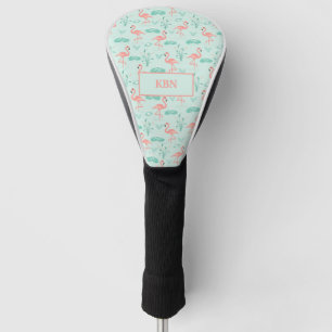 Flamingos Monogramm Tropical Bird Rosa Grün Golf Headcover