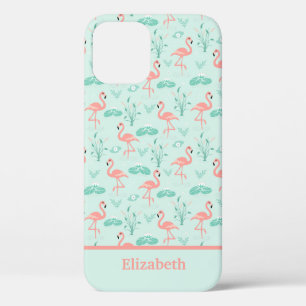 Flamingos Monogramm Tropicaler Vogel Rosa Grüner T Case-Mate iPhone Hülle