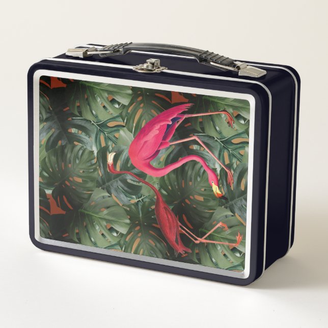 Flamingos & Monstera Metall Brotdose (Vorderseite)