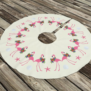 Flamingos n Sand Dollars Tropisches Weihnachtsfest Polyester Weihnachtsbaumdecke