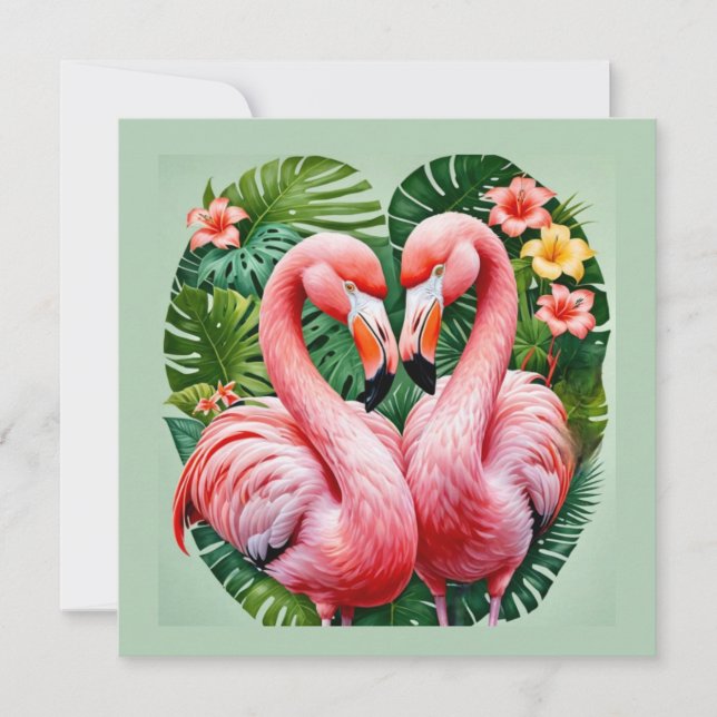 Flamingos Nacken rosa Herz tropische Liebe Flaming Einladung (Vorderseite)