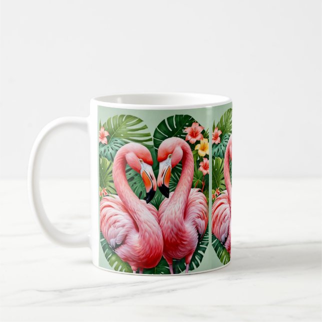 Flamingos Nacken rosa Herz tropische Liebe Flaming Kaffeetasse (Links)