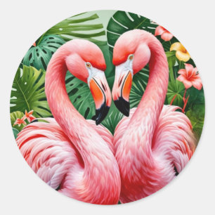 Flamingos Nacken rosa Herz tropische Liebe Flaming Runder Aufkleber