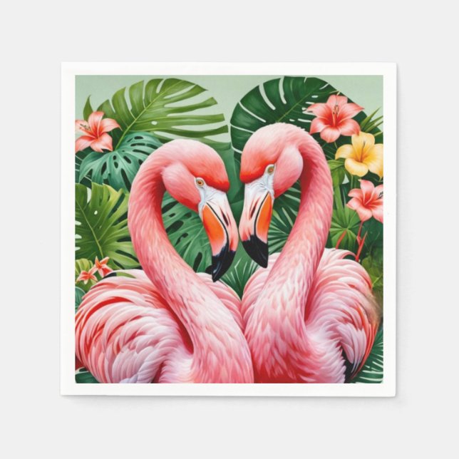 Flamingos Nacken rosa Herz tropisches Papier Napki Serviette (Vorderseite)
