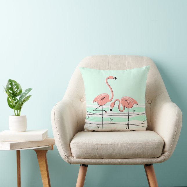 Flamingos Pair Aqua Platz Kissen (Stuhl )