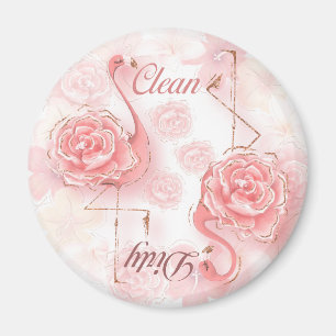 Flamingos Pink Roses Dirty Clean Geschirrspüler Magnet