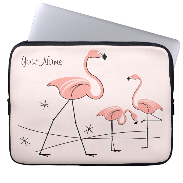 Flamingos Pink Trio 2 Name Laptop Ärmel Laptopschutzhülle (Vorderseite)
