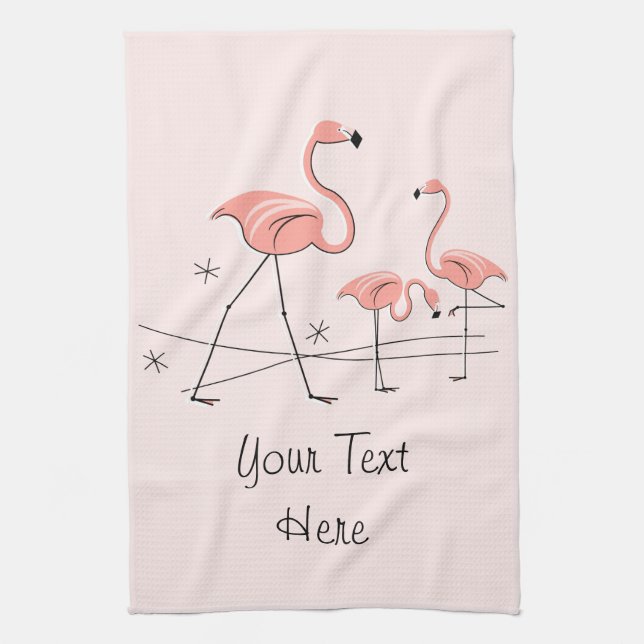 Flamingos Pink Trio 2 Text Küchentuch (Vertikal)