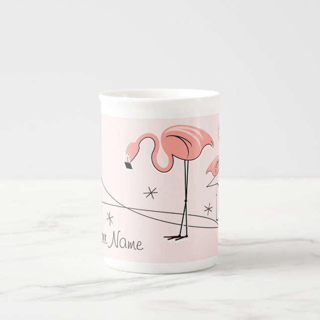 Flamingos Pink Trio 3 Name Knochen China Tasse (Vorderseite)