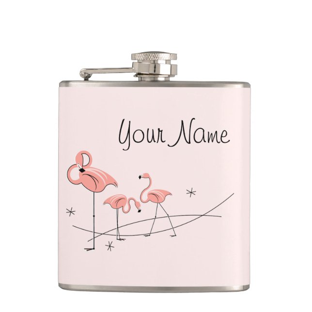 Flamingos Pink Trio Name umhüllte Flasche Flachmann (Vorderseite)