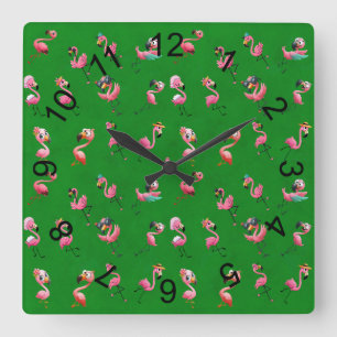 Flamingos Quadratische Wanduhr
