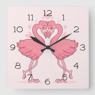 Flamingos Quadratische Wanduhr