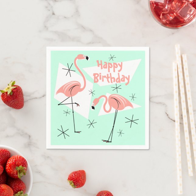 Flamingos Retro Green Happy Birthday Serviette (Beispiel)