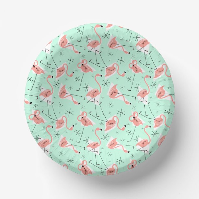 Flamingos Retro Green Multi Pappteller (Vorderseite)