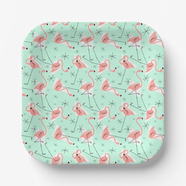 Flamingos Retro Green Multi quadro Pappteller (Vorderseite)
