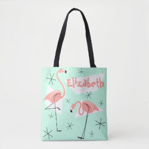 Flamingos Retro Green Name auf der ganzen Tasche