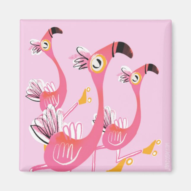 Flamingos Roller Skaten Magnet (Vorne)
