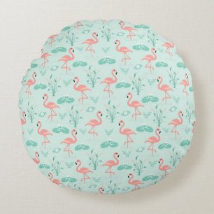 Flamingos Rosa Grüne Tropische Vögel Trendy Rundes Kissen
