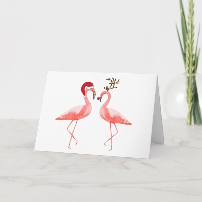 Flamingos Sankt und Rudolph-Weihnachten Feiertagskarte (Vorderseite)
